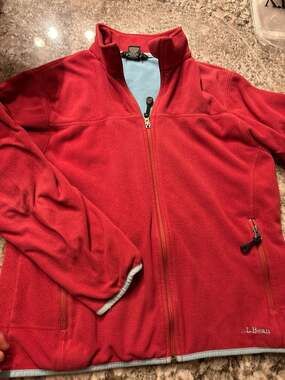 VTG L.L.Bean Jacket Womens L Red Polartec Fleece Full Zip Stand Collar Outdoor